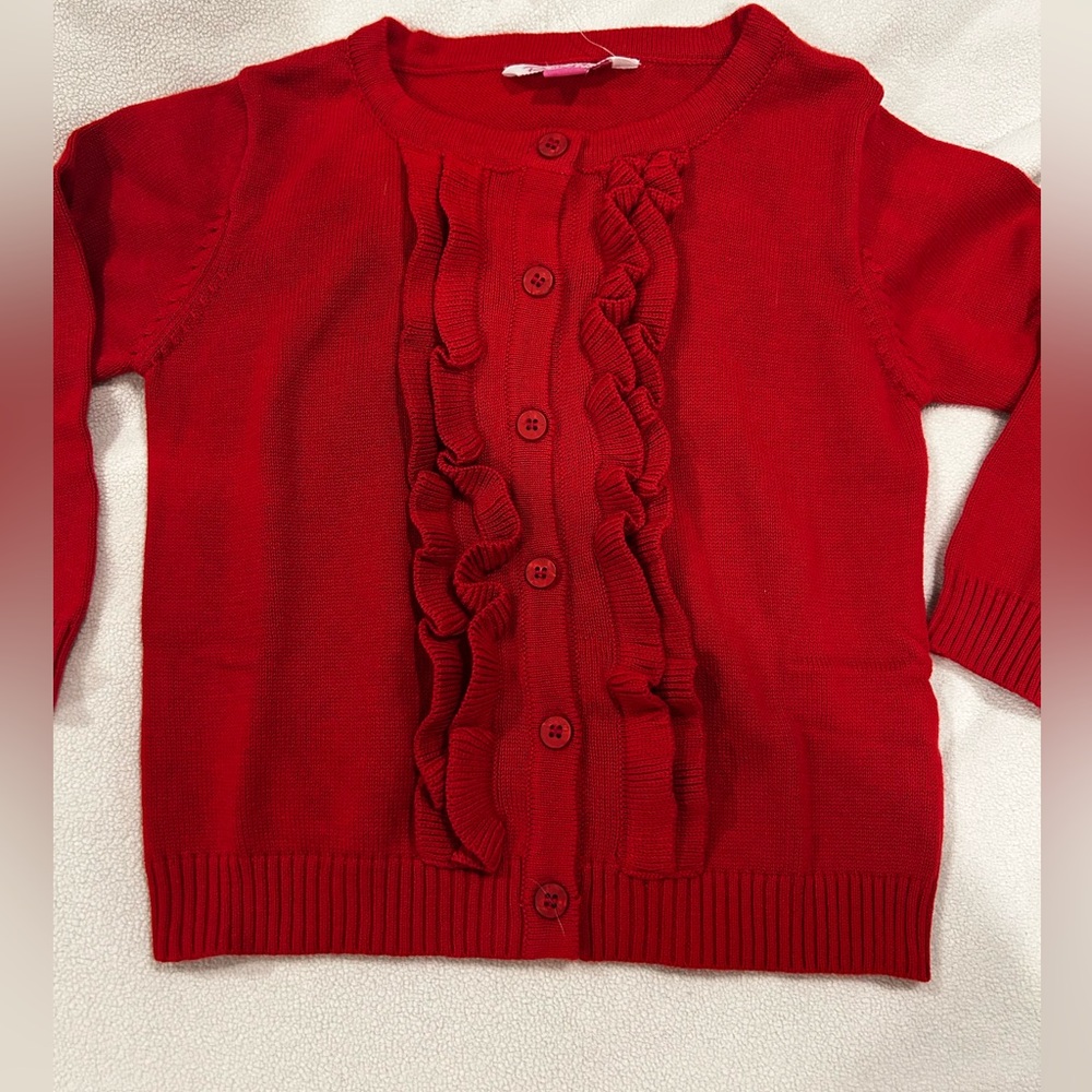 RuffleButts 3T Red Cardigan